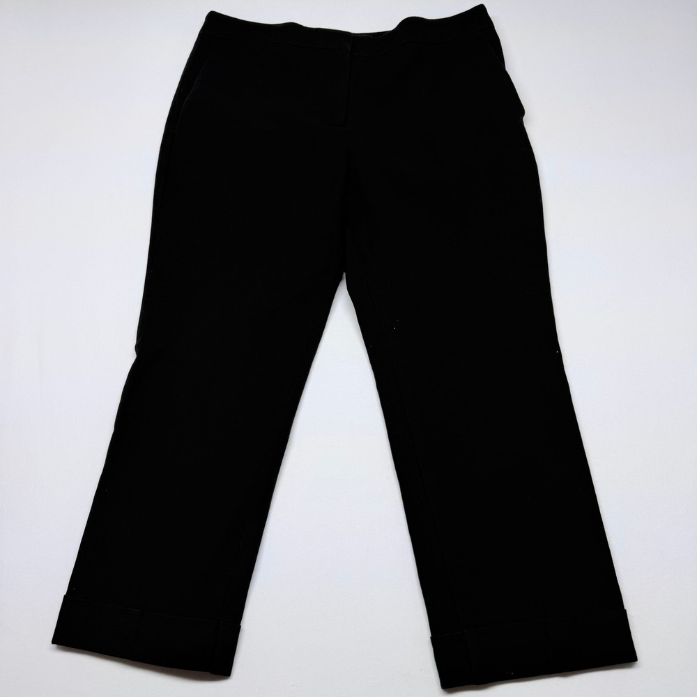 Ann Taylor Factory Petite Black Cuffed Ankle Trouser Pants Size 12P Cotton Blend
